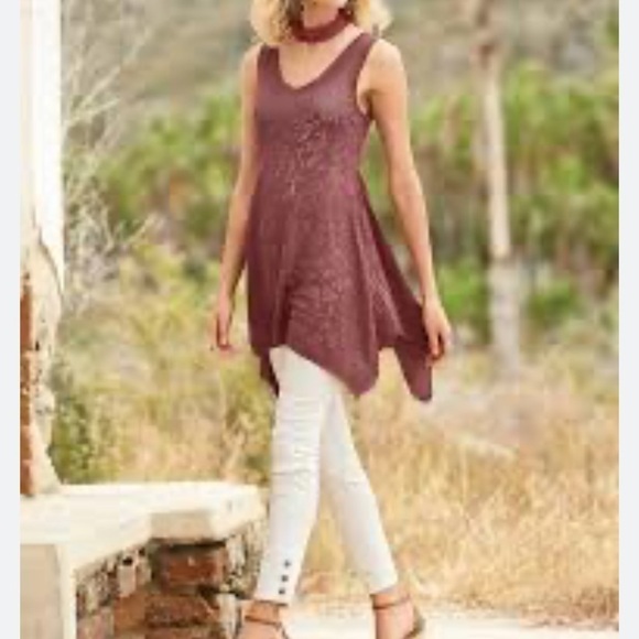 Peruvian Connection La Jolla Prima Cotton Mesh Lace Sleeveless Tunic - Picture 7 of 7